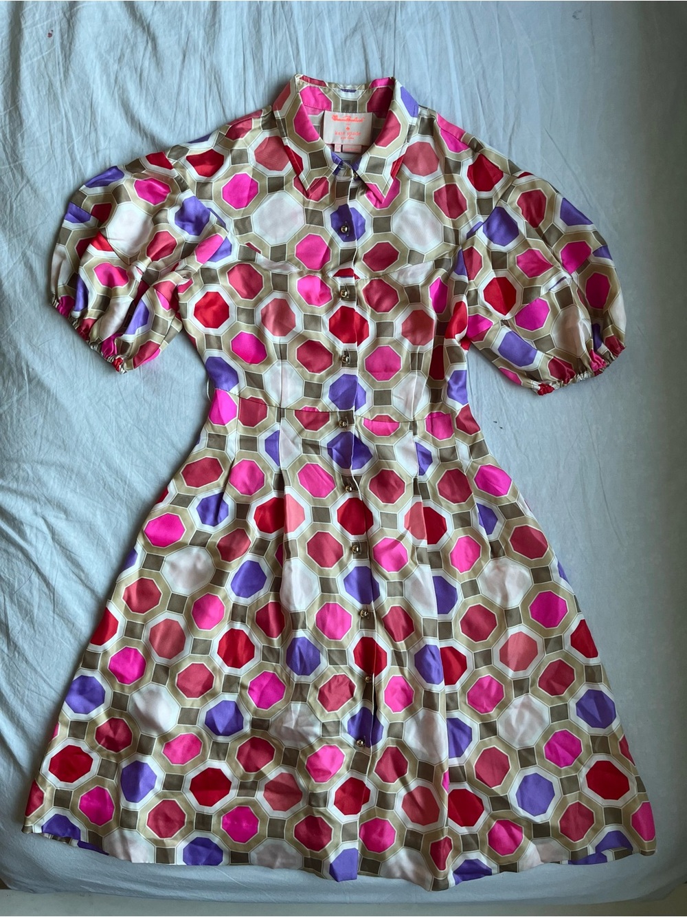 kate spade pink, purple & red geometric midi dress